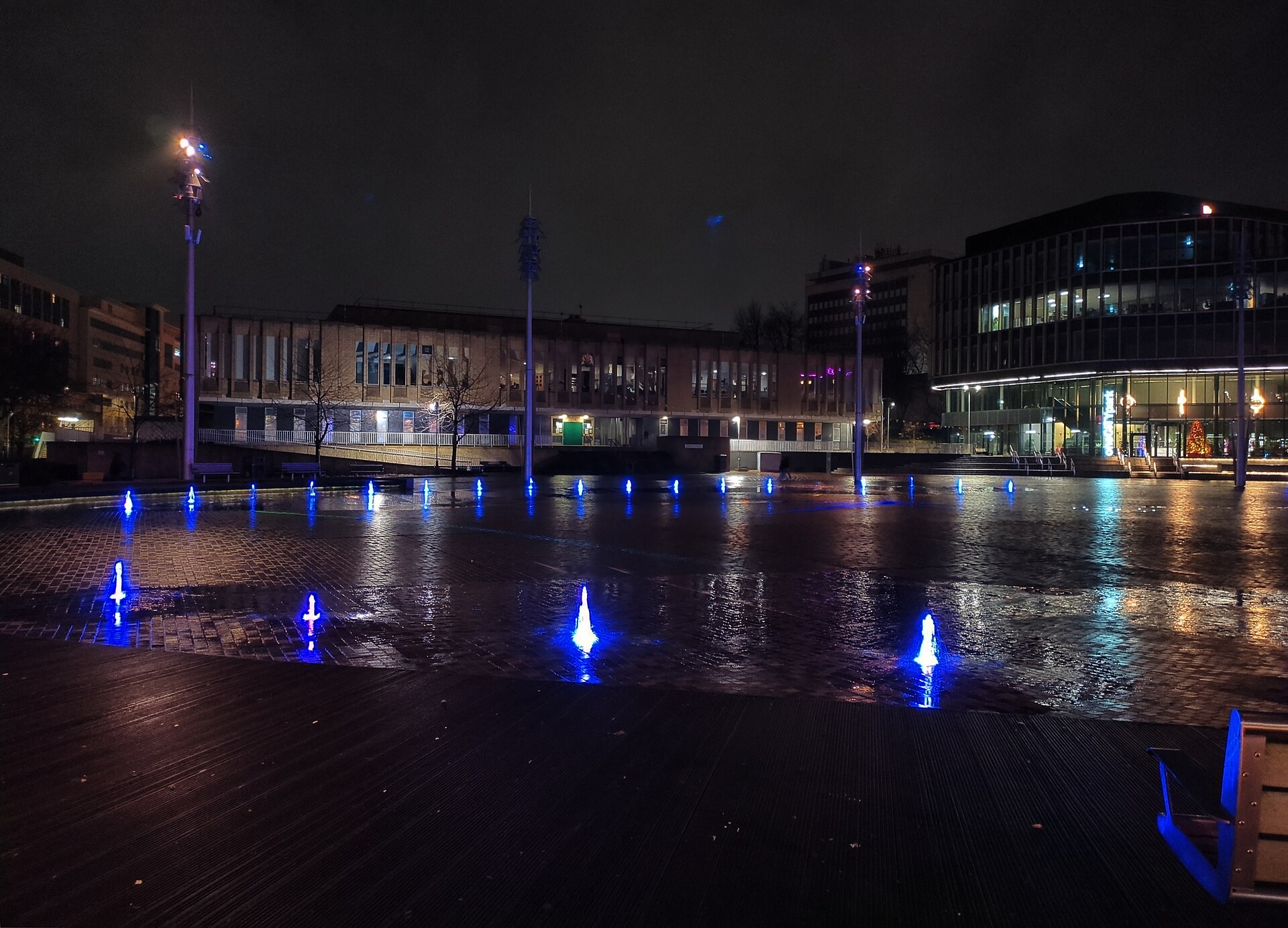 Bradford City Park Mirror Pool with City Hall reflected in the water